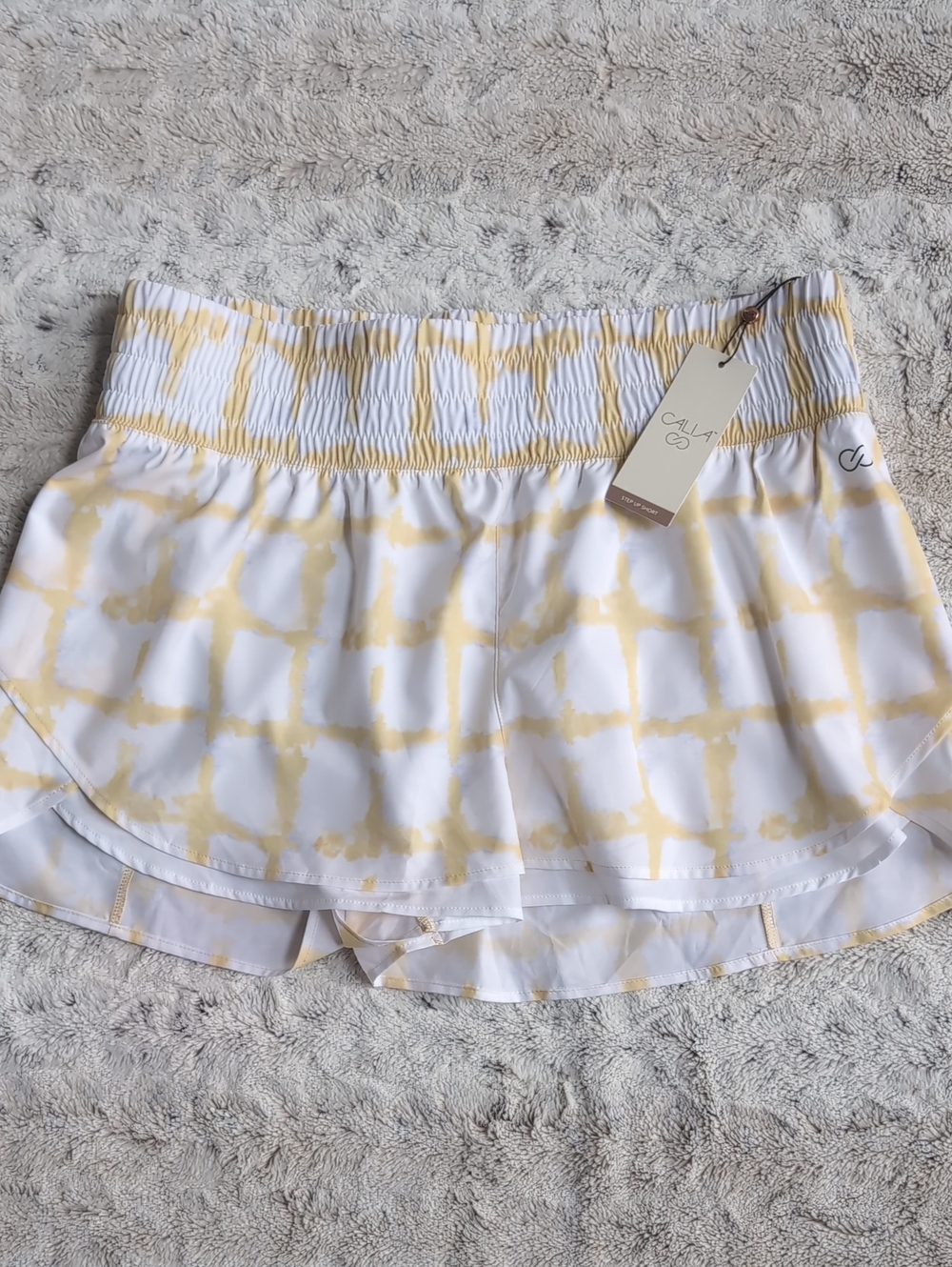 CALIA Step Up Regular Fit Performance Watercolor Plaid Yellow Shorts